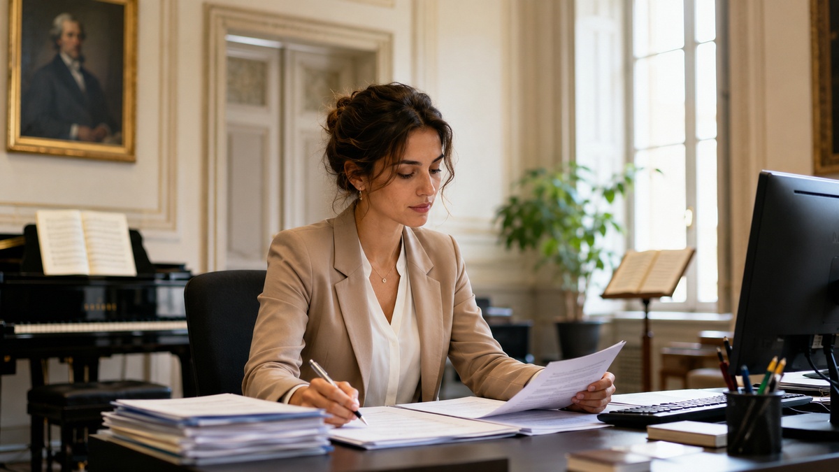 Donna lavora alla scrivania 