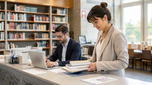 Impiegati al lavoro in biblioteca