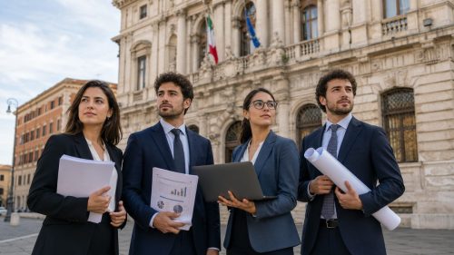 Giovani fuori la sede del senato della Repubblica