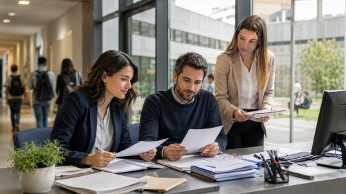 Impiegati al lavoro in università