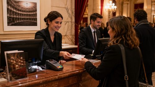 Addetti biglietteria al lavoro in teatro