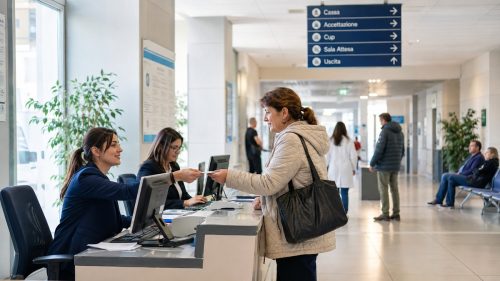 Addetti accoglienza in ospedale al lavoro