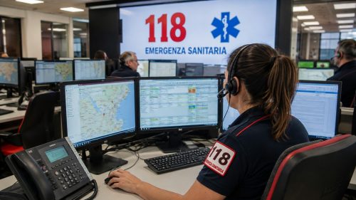 Centralinista davanti al PC al 118