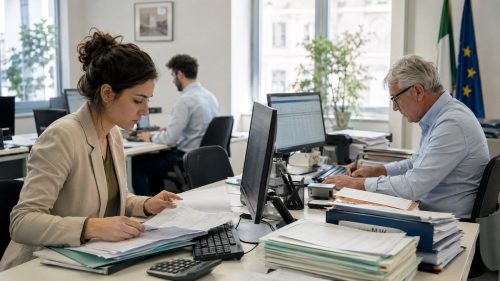 Impiegati al lavoro alla provincia