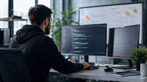 Impiegato al PC negli uffici provinciali