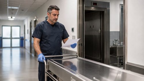 Operatore necroforo in ospedale