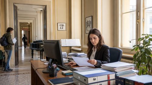 Donna al lavoro in ufficio personale ATA conservatorio