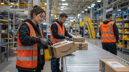 Magazzinieri al lavoro in Amazon
