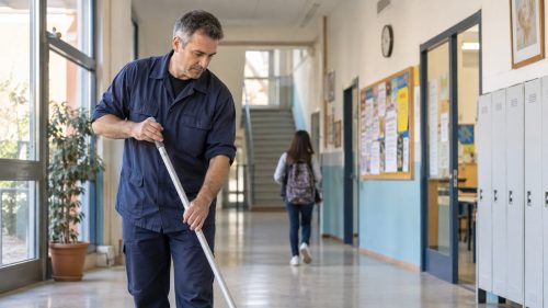 Bidello al lavoro a scuola