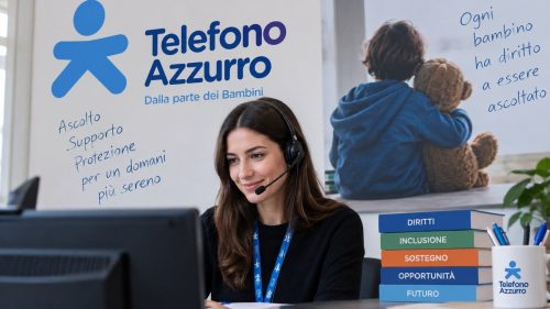 Operatore al lavoro in telefono azzurro