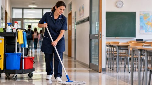 Bidella al lavoro a scuola