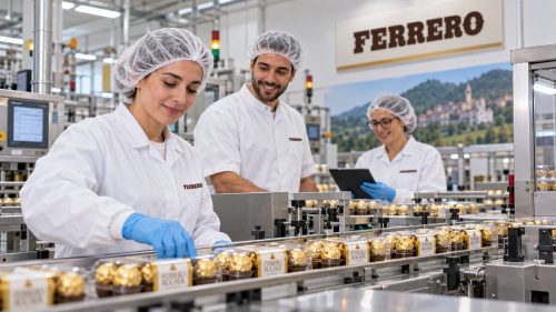 Operai al lavoro in stabilimento Ferrero