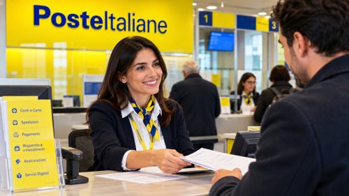 operatrice allo sportello che assiste un cliente